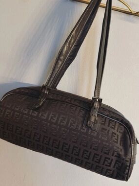 Vintage Fendi Zucchino FF Monogram Barrel Shoulder Bag – Black Canvas & Leather